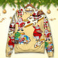 Christmas Santa Eating Pizza Fun Sweater For Winter Parties Seasonal Adventures And Relaxed Everyday Styling
