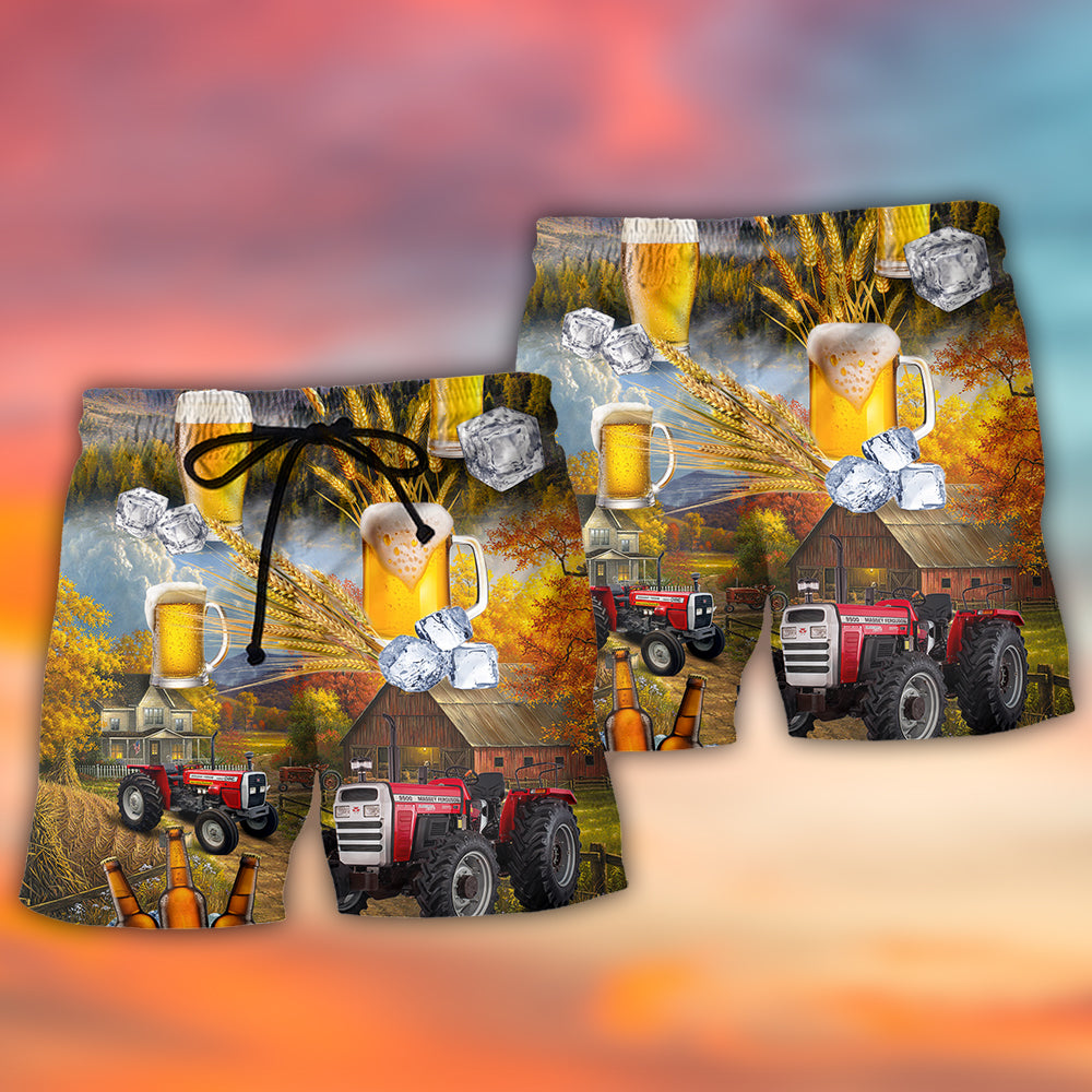 Beer Tractor Farm Beach Shorts Pattern Detail For Relaxed Weekends And Lightweight Summer Style