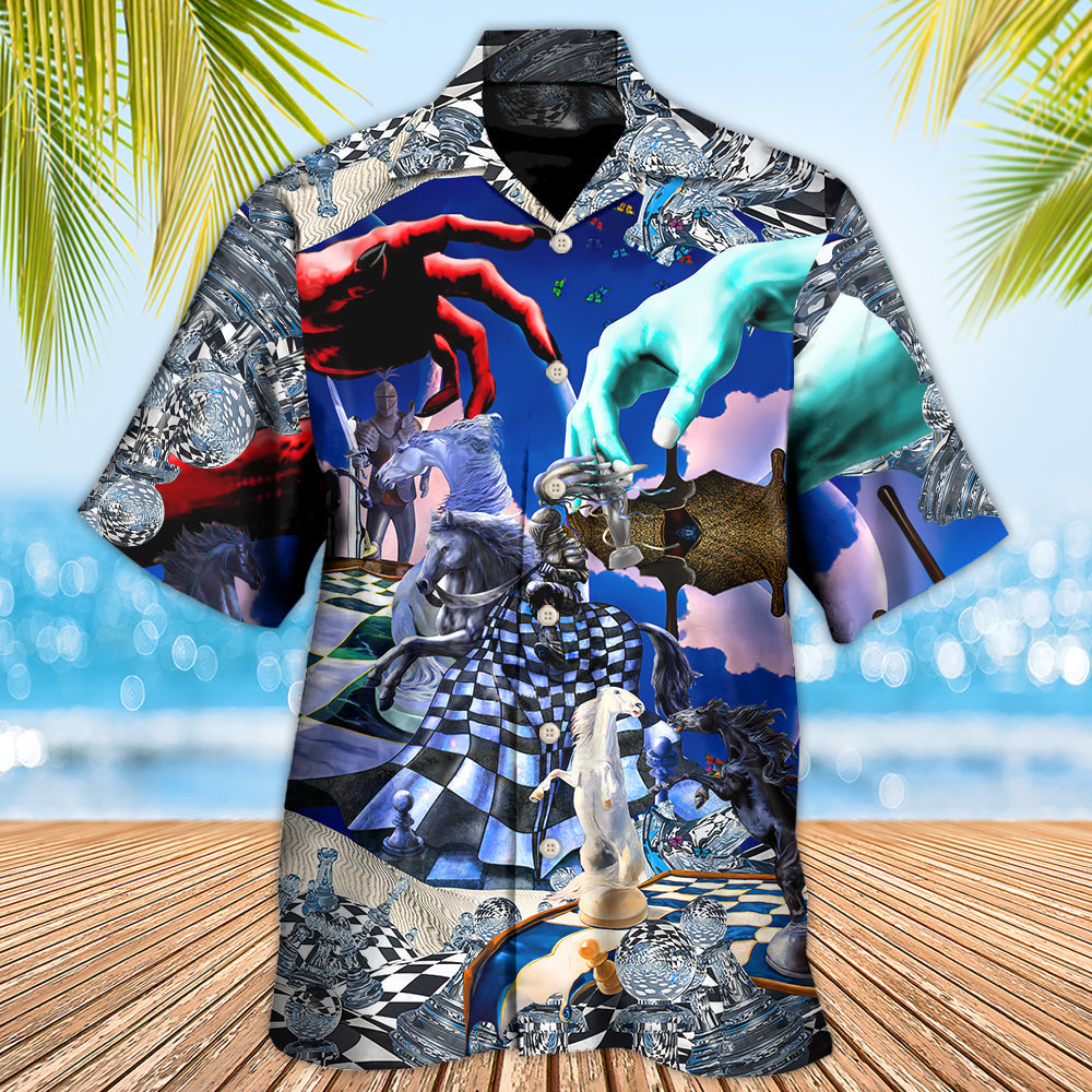 Epic Chess Match Light Vs Darkness Hawaiian Shirt Design View For Resort Travel And Thoughtful Gifting