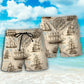 Vintage Pirate Sailing Map Beach Shorts Pattern Detail For Summer Adventures And Everyday Comfort