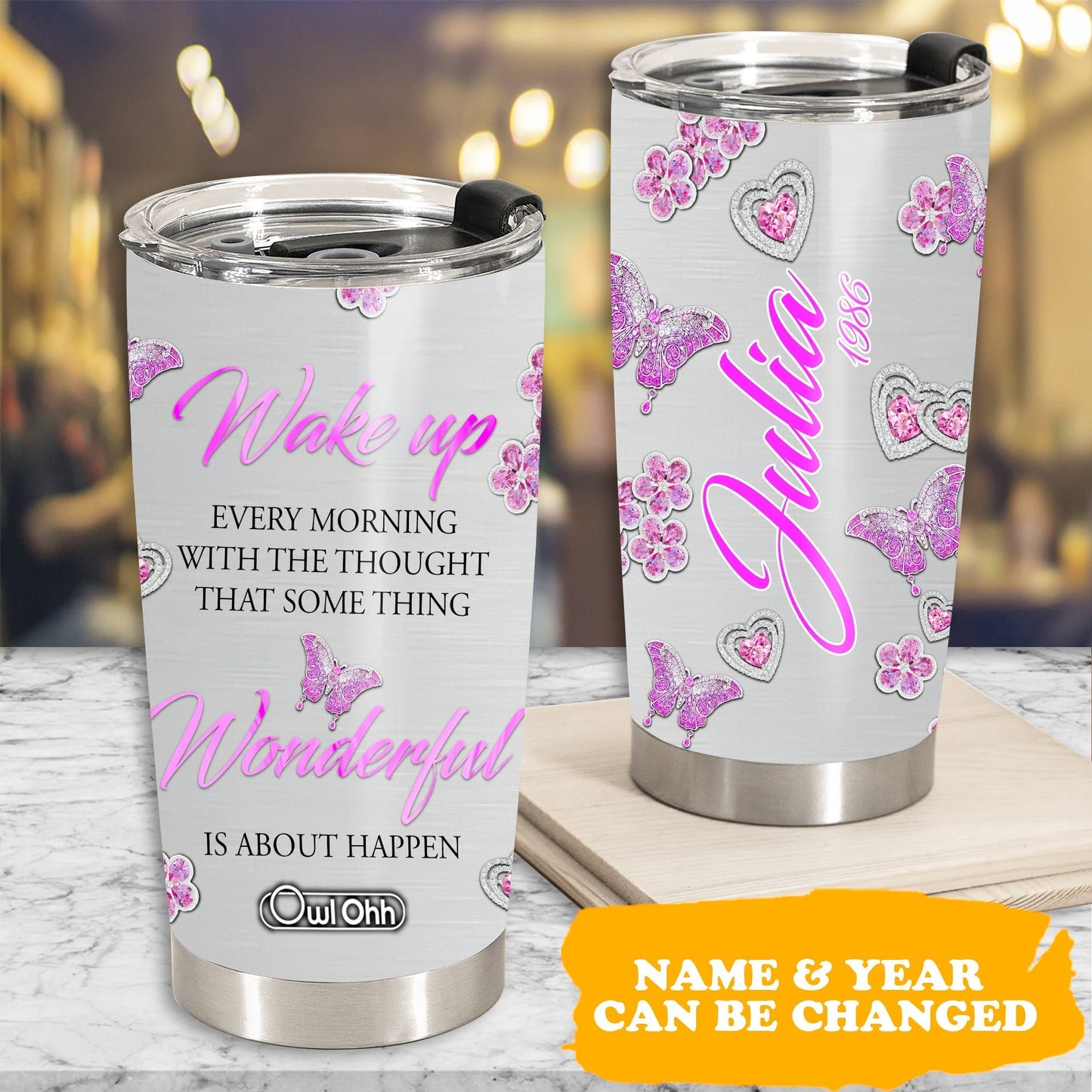 Butterfly Pink Diamond Jewelry Personalized 20 Oz Tumbler For Coffee Travel And Daily Drinks