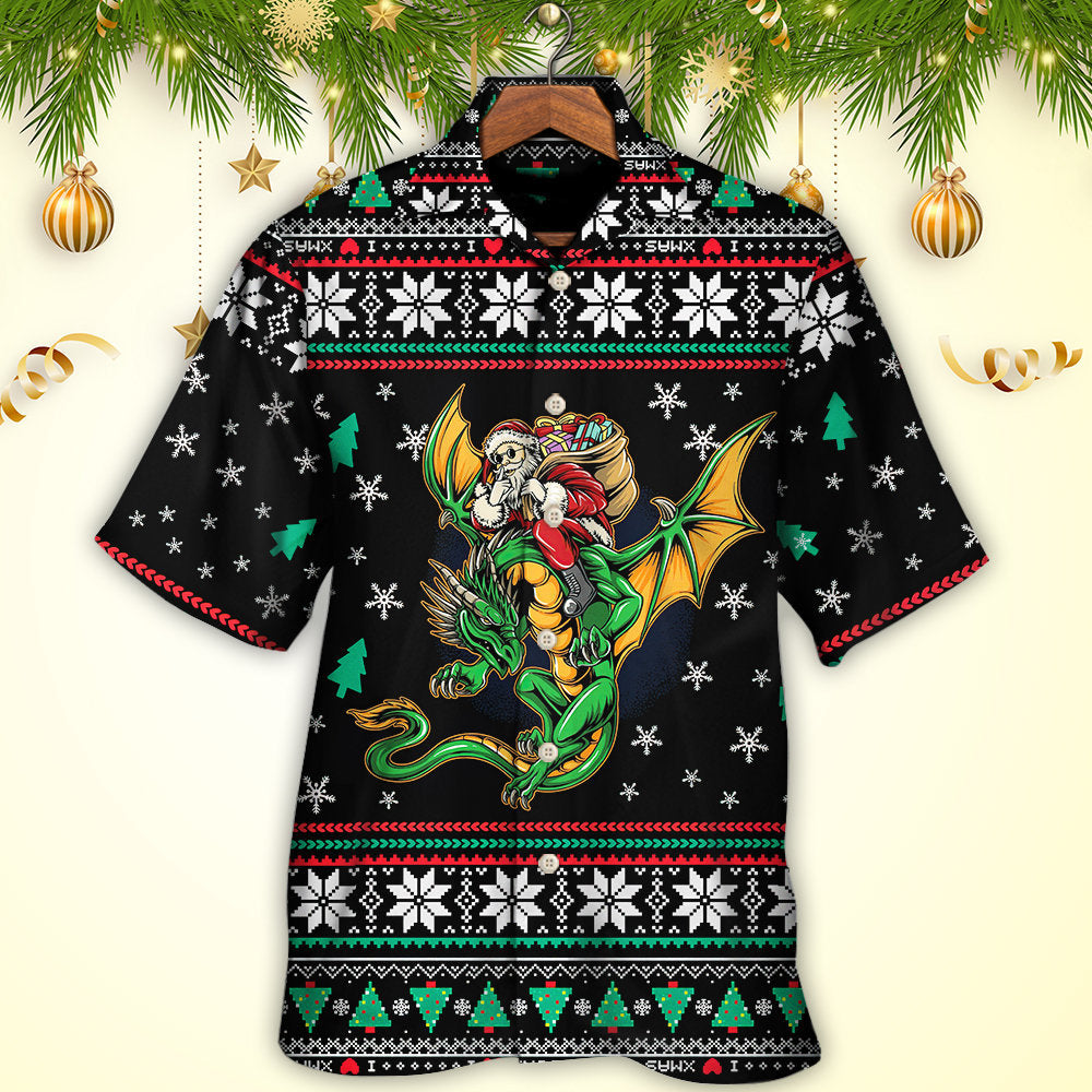 Festive Dragon Christmas Hawaiian Shirt Pattern View For Lightweight Everyday Style