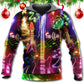 Happy Christmas Guitar Tree Glow Light Hoodie For Holiday Parties Weekend Outings And Cheerful Gift Giving
