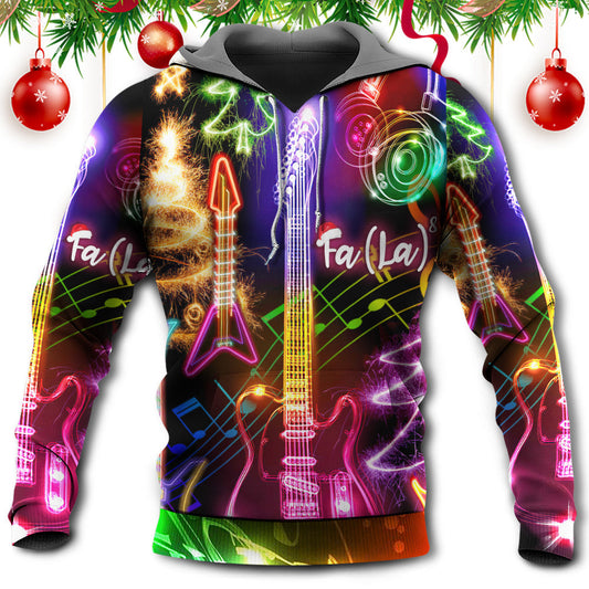 Happy Christmas Guitar Tree Glow Light Hoodie For Holiday Parties Weekend Outings And Cheerful Gift Giving