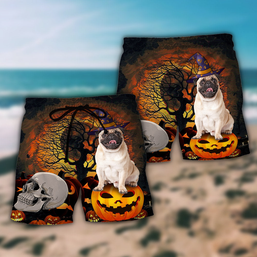 Pug Halloween Cute Dog Beach Shorts Pattern Detail For Poolside Fun And Casual Outdoor Comfort