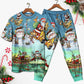 Cute Santa Christmas Short Sleeve Pajamas Set For Holiday Travel And Comfortable Home Wear