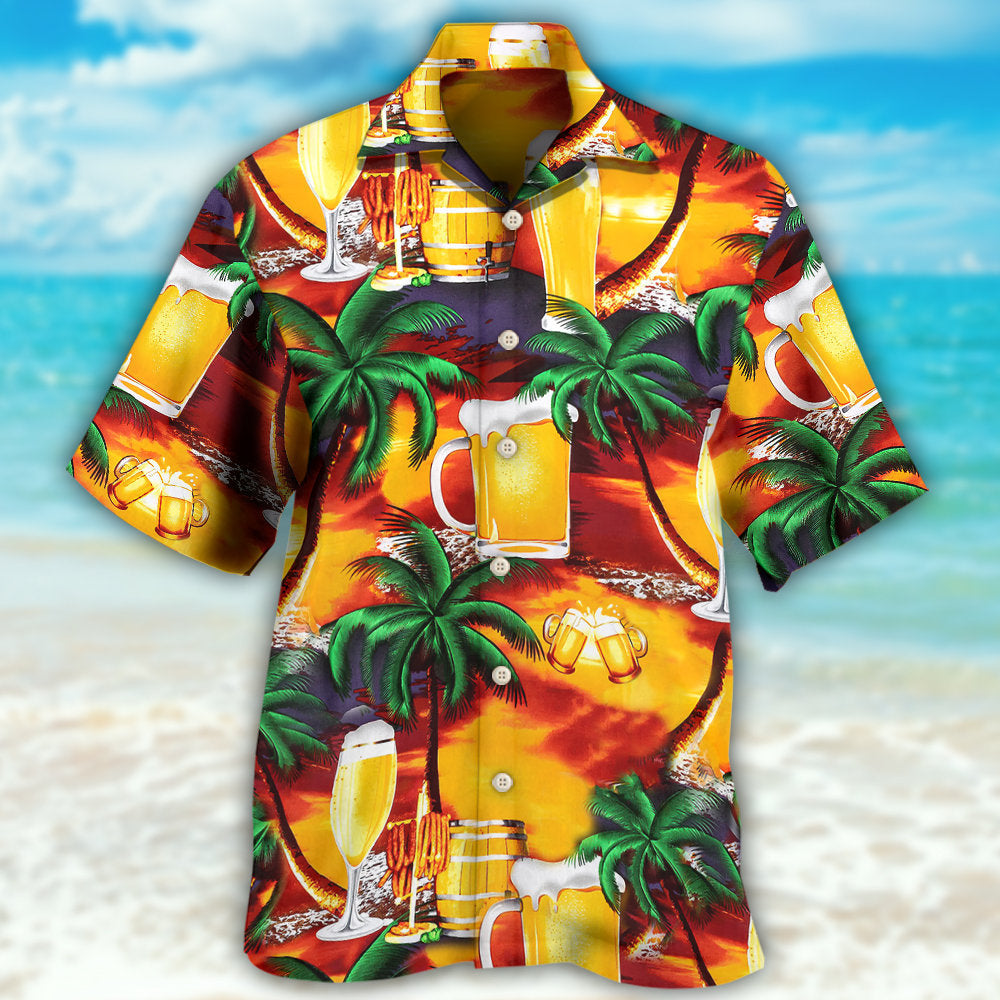 Tropical Beer Paradise Hawaiian Shirt Front Pattern View For Casual Outings