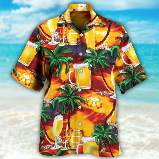 Tropical Beer Paradise Hawaiian Shirt Front Pattern View For Casual Outings