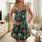 Tiki Tropical Leaves Hawaii Style V-Neck Sleeveless Cami Dress For Beach Trips And Relaxed Vacation Style