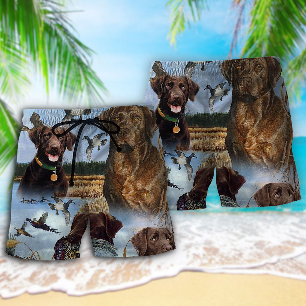 Blue Hunting Labrador Retriever Sky Beach Shorts Pattern Detail For Coastal Travel And Thoughtful Gift Giving