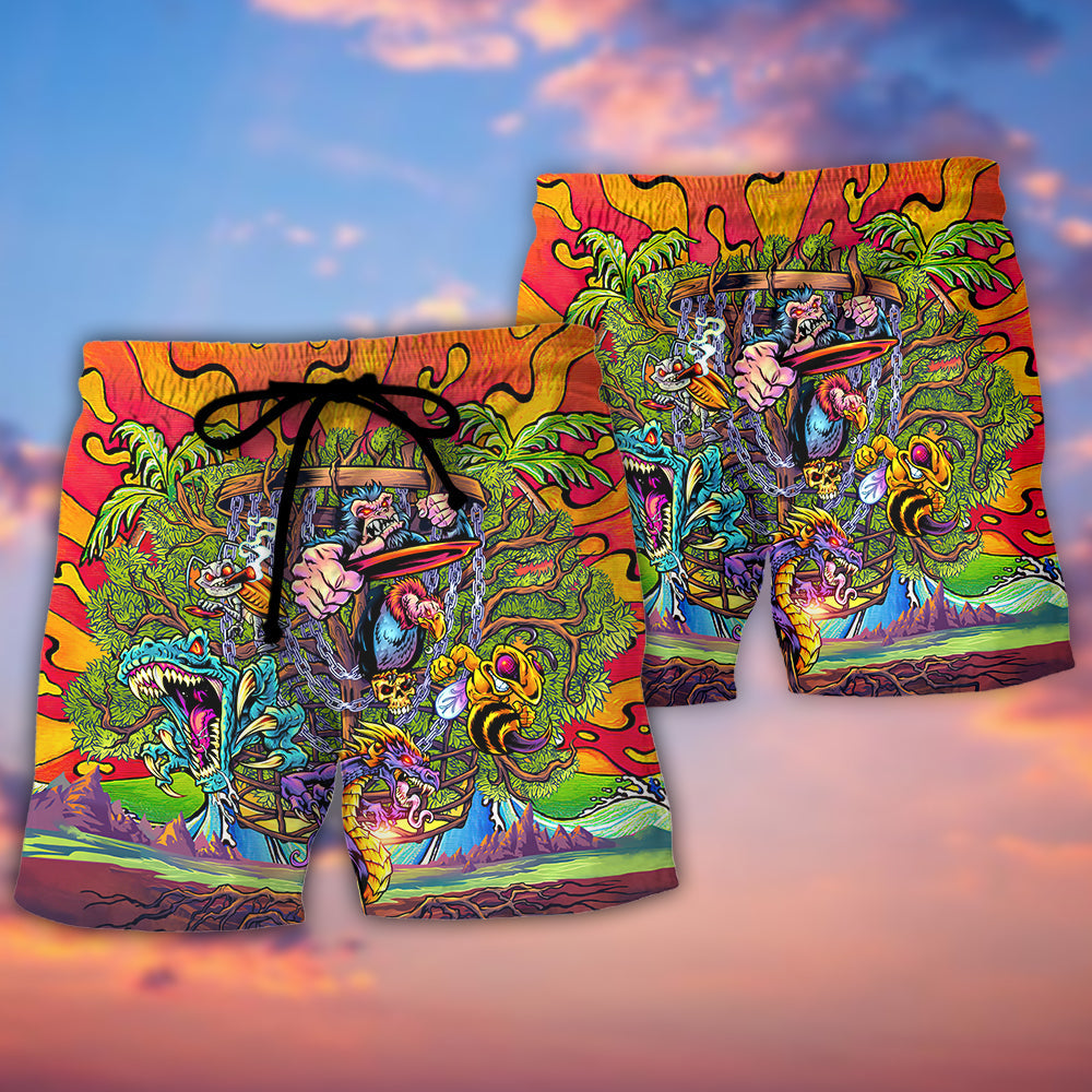 Disc Golf Island Paradise Tree Beach Shorts Design Detail For Camping Trips And Summer Style