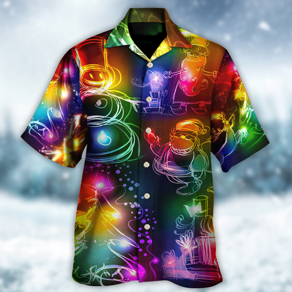 Neon Snowman Christmas Tree Light Hawaiian Shirt For Resort Getaways And Comfortable Summer Activities