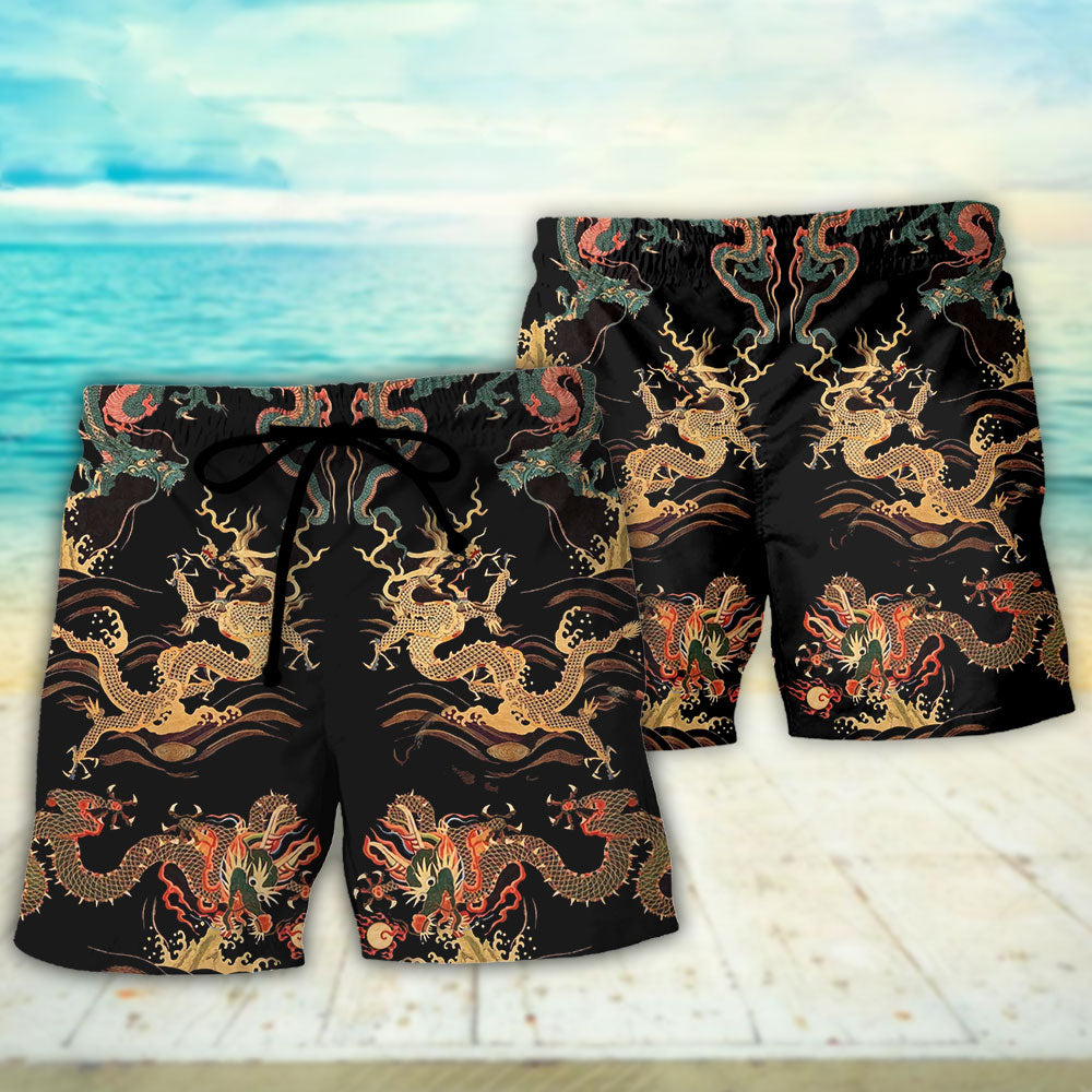Royal Dragon Eastern Myth Beach Shorts Design Detail For Weekend Getaways And Beach Days