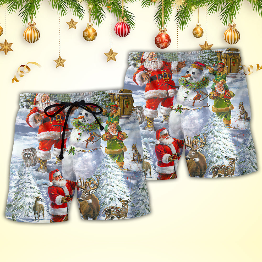 Christmas Santa Snowman Elf Joy Beach Shorts For Coastal Adventures And Relaxed Summer Wear