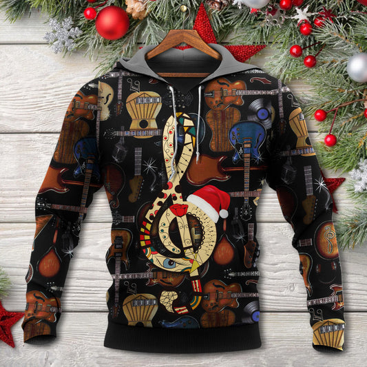 Christmas Guitar Santa Hat Joy Hoodie For Christmas Gatherings Outdoor Trips And Relaxed Seasonal Style