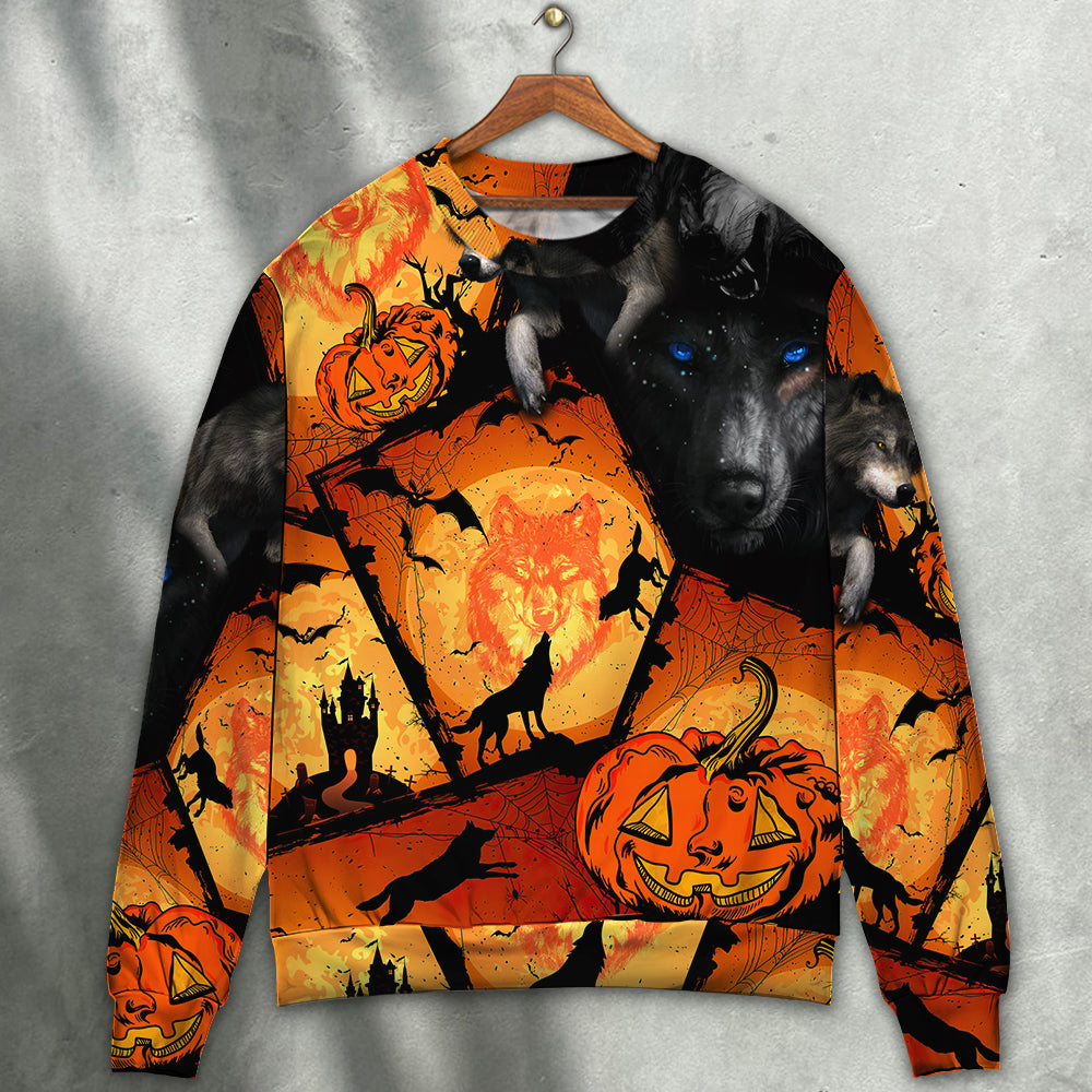 Halloween Wolf Pumpkin Fantasy Sweater For Alternative Outfits Seasonal Events And Everyday Comfort