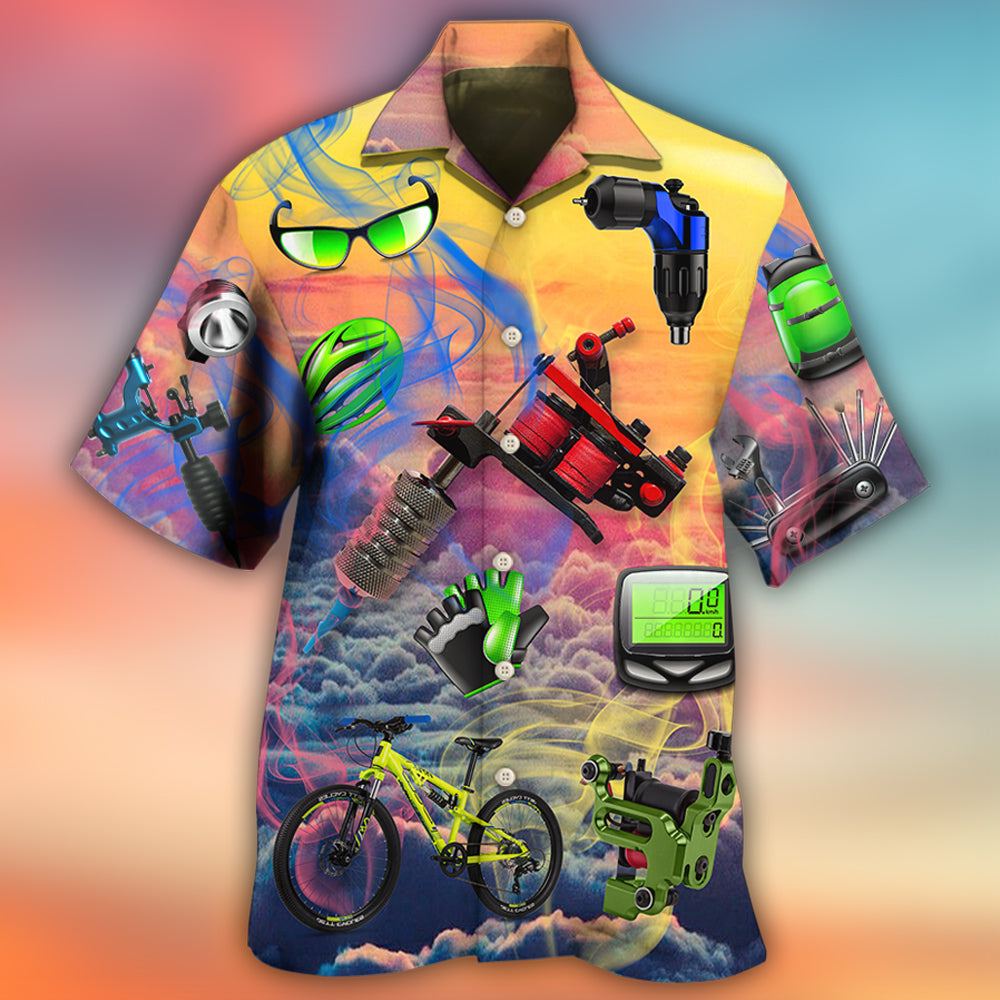 Dreamy Cycling Tatoo Sky Hawaiian Shirt For Resort Getaways And Comfortable Summer Activities