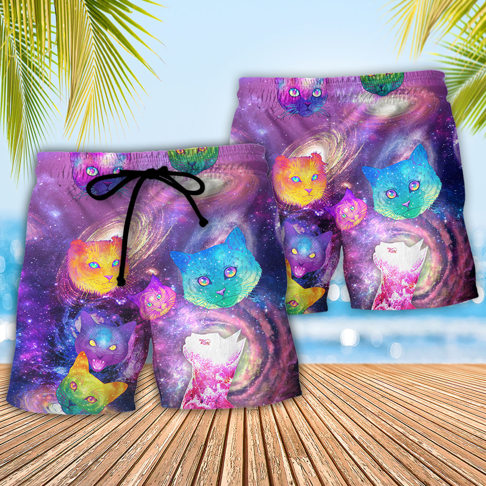 Cat Galaxy Colorful Cosmic Style Beach Shorts For Striking Resort Looks