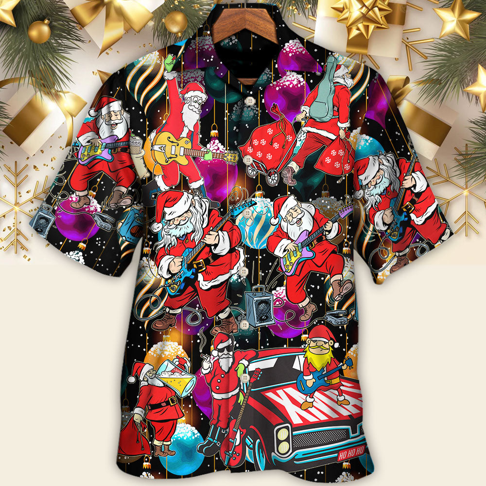 Festive Christmas Guitar Music Santa Hawaiian Shirt Tropical Styling View For Outdoor Gatherings