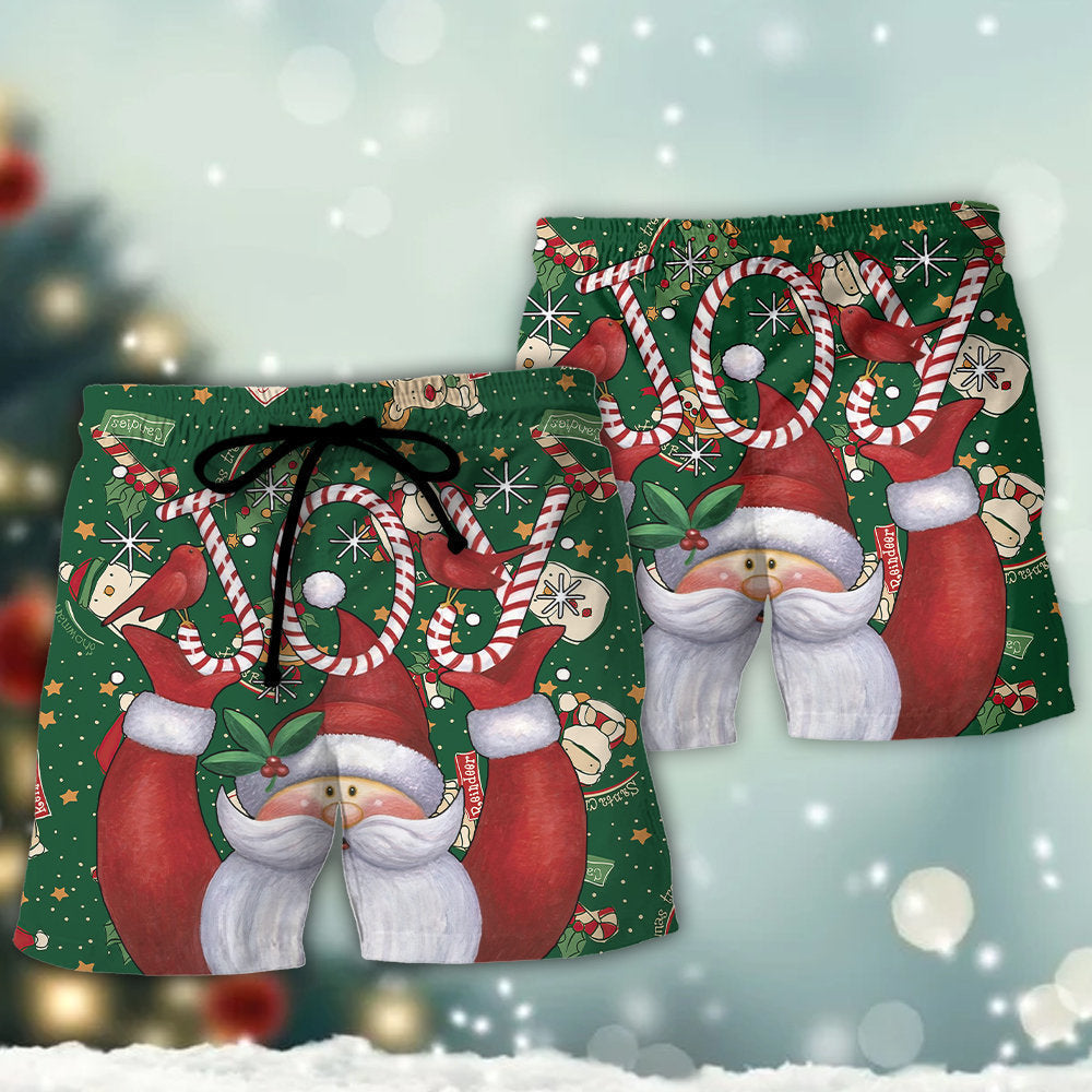 Christmas Santa Joy Green Theme Beach Shorts Artwork Detail For Casual Warm Weather Outfits
