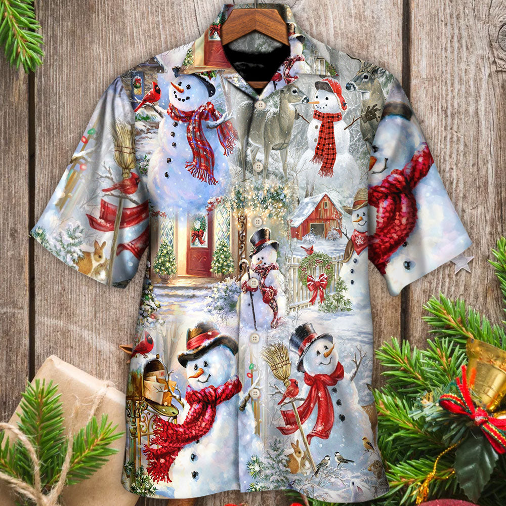 Festive Christmas Snowman Hawaiian Shirt Relaxed Style View For Tropical Vacations