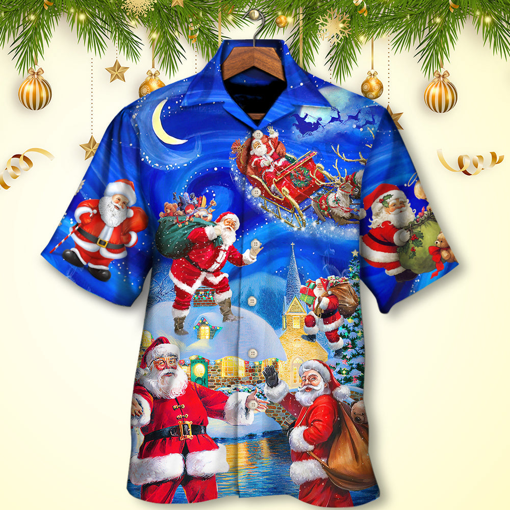 Christmas Santa Town Hawaiian Shirt Tropical Styling View For Casual Outings