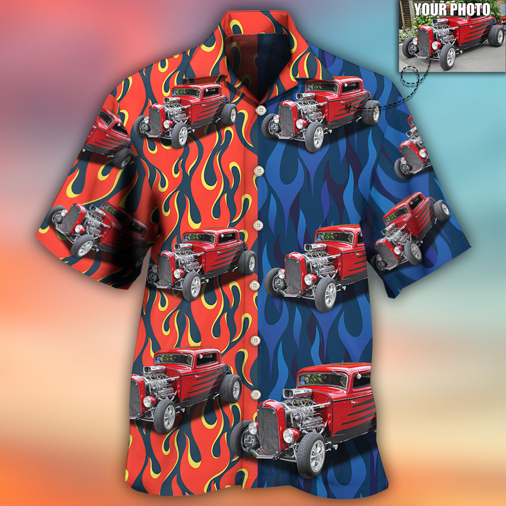 Hot Rod Various Custom Photo Hawaiian Shirt Pattern Detail For Vacation Travel And Daily Wear