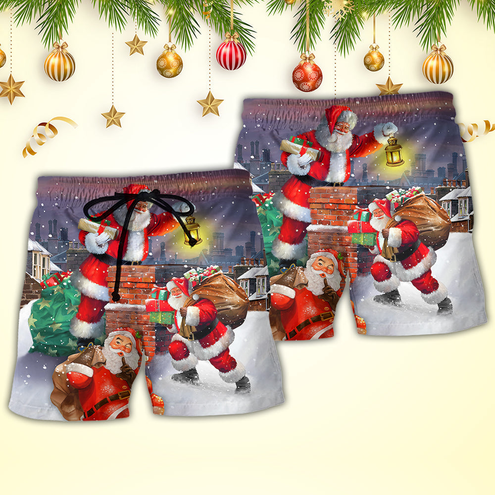 Christmas Santa Fun Holiday Beach Shorts Design View For Summer Events And Coastal Getaways