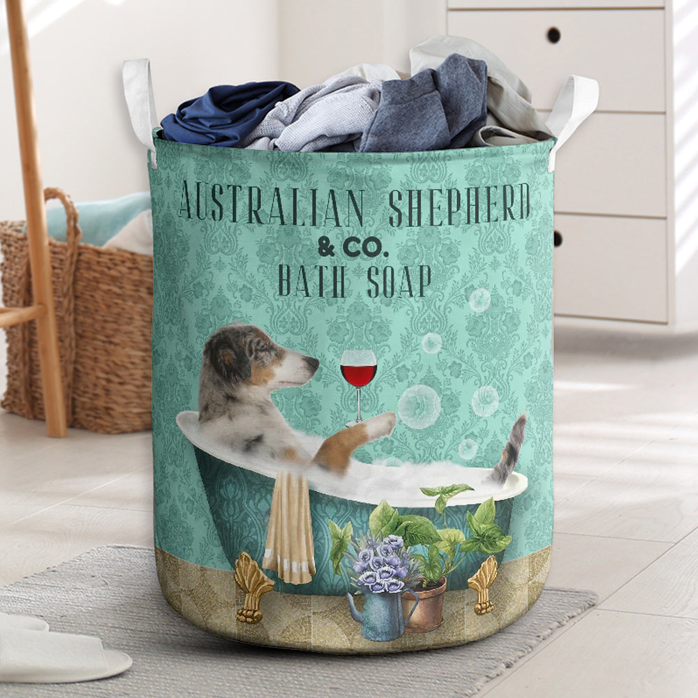 Australian Shepherd Dog And Bath Soap Laundry Basket For Room Home Organizer
