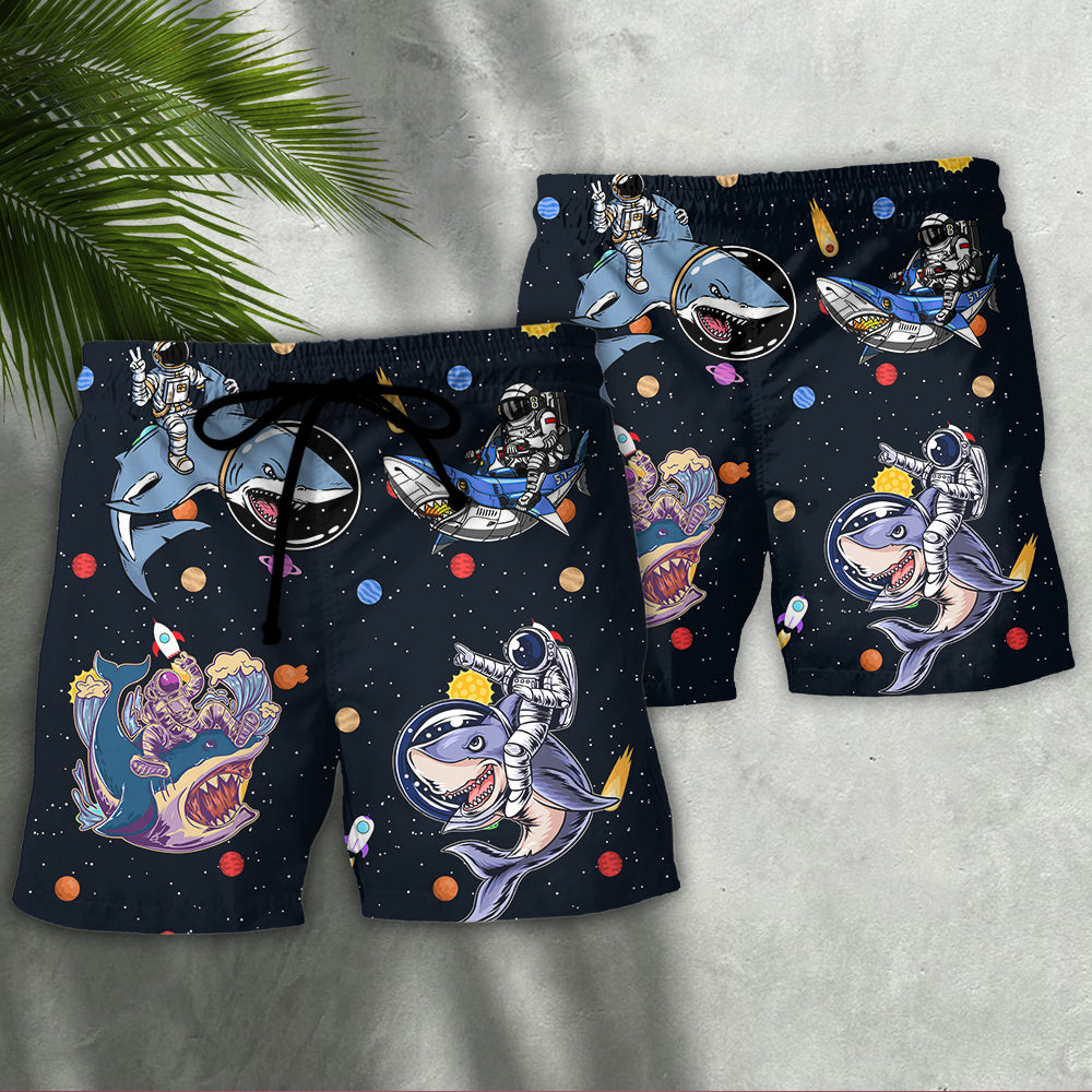 Galaxy Shark Astronaut Sky Beach Shorts Pattern Detail For Relaxed Weekends And Comfortable Daily Use