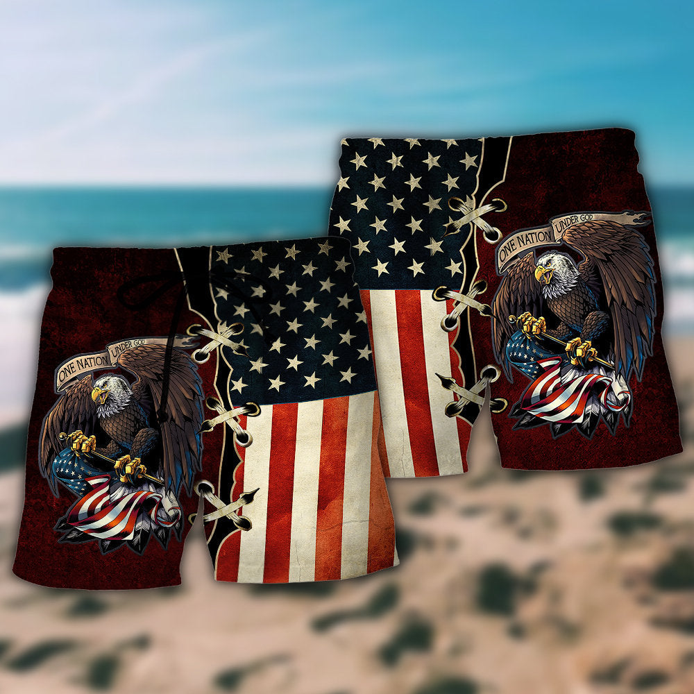 Eagle Patriotic Unity Tribute Beach Shorts Pattern Detail For Sunny Outdoor Activities