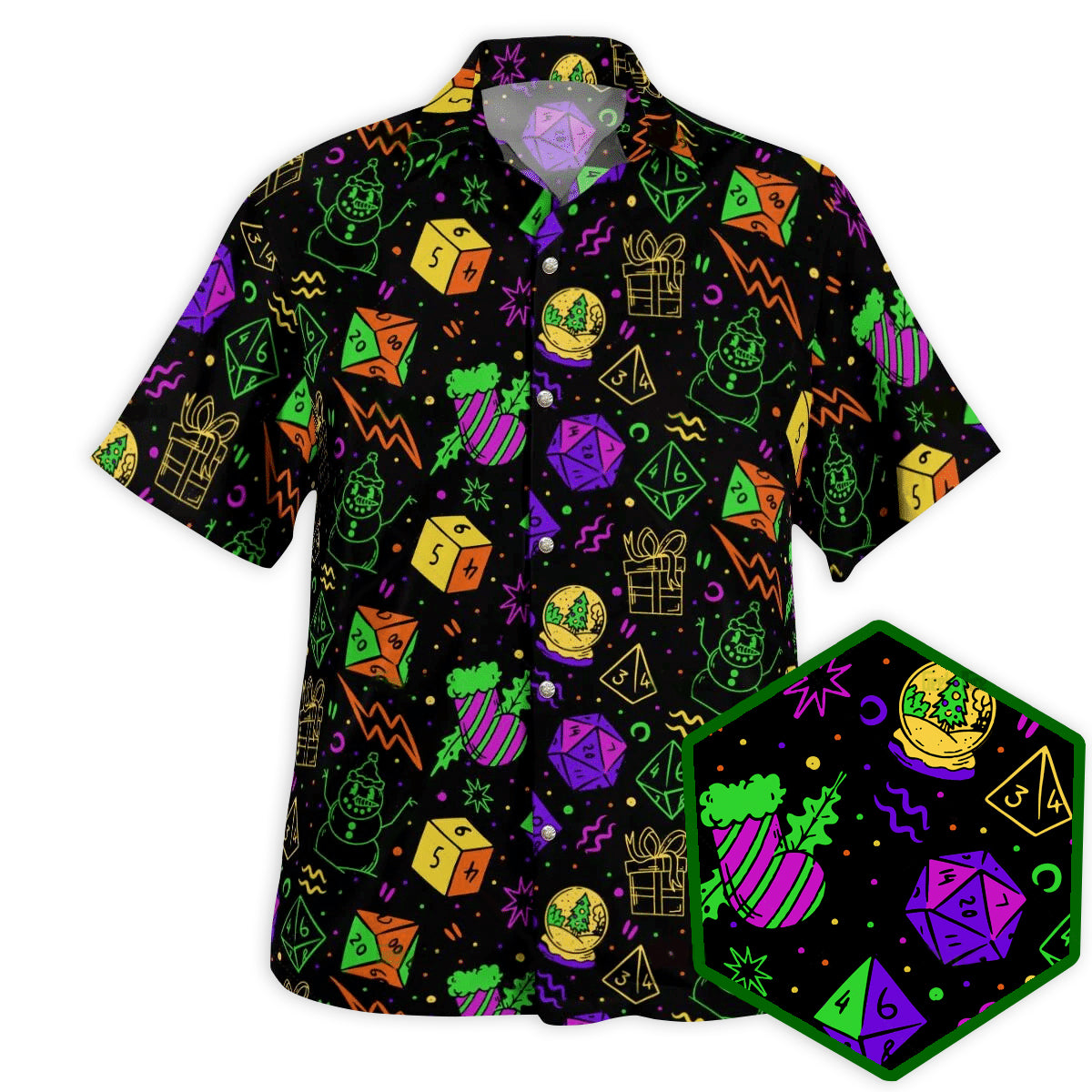Fantasy Role Christmas Dice Hawaiian Shirt All Over Print Detail For Warm Weather Events