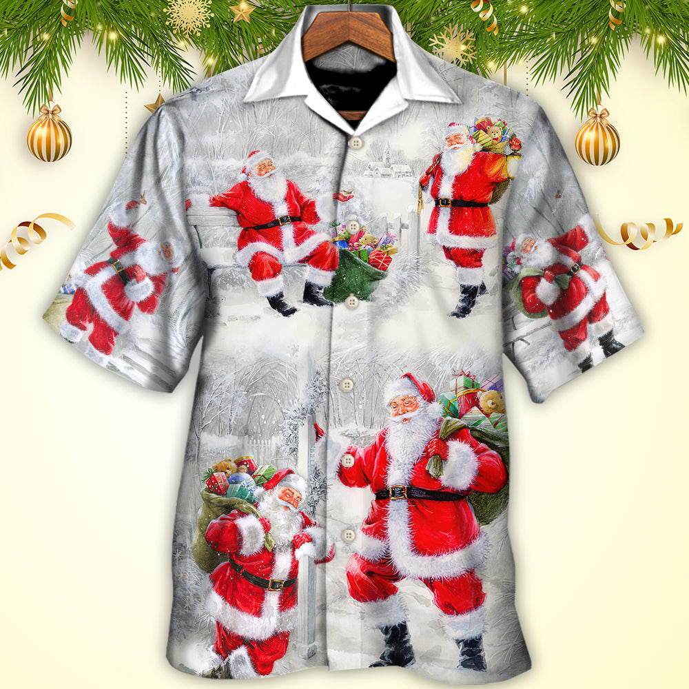 Christmas Santa Hawaiian Shirt Pattern Detail For Beach Days
