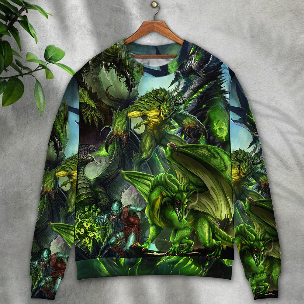 Green Dragon Skull Fantasy Sweater For Art Lovers Holidays Parties And Comfortable Wear