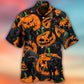 Halloween Tropical Cat Pumpkin Hawaiian Shirt Summer Design Detail For Casual Outings