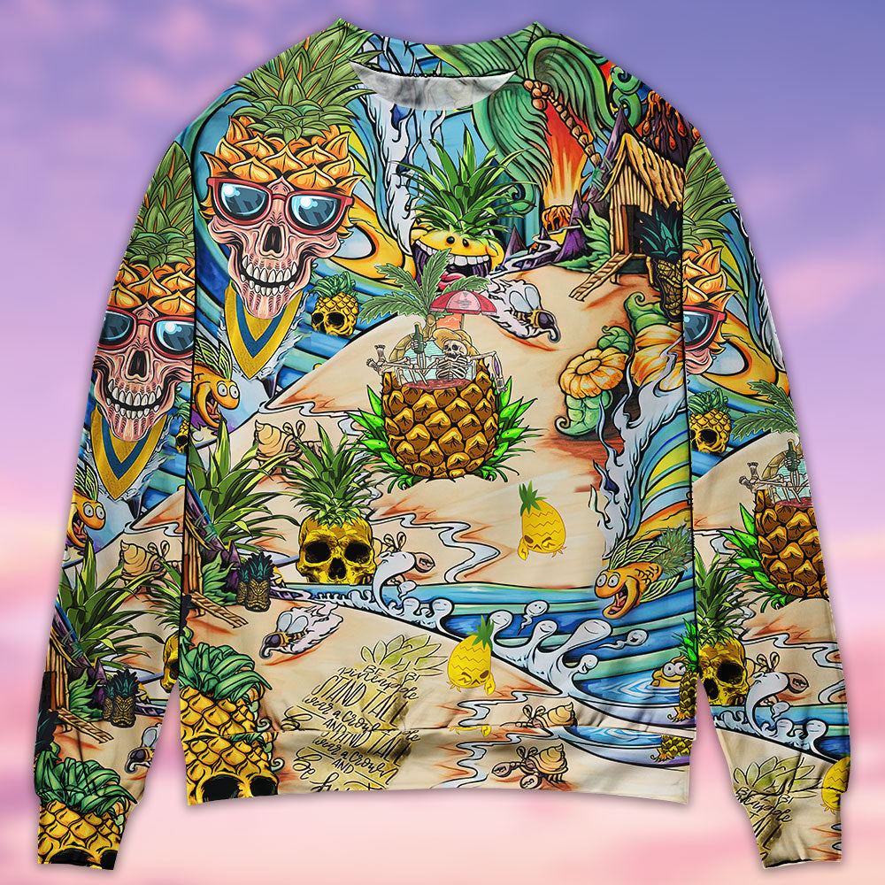 Pineapple Skull Tropical Sweater For Halloween Events Weekend Outings And Creative Gift Giving