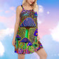Hippie Mushroom Colorful Spirit V-Neck Sleeveless Cami Dress For Creative Events And Casual Warm Weather Wear