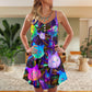 Space Cat Evolution Style V-Neck Sleeveless Cami Dress For Mythical Art Lovers And Relaxed Warm Weather Fashion