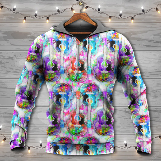 Guitar Color Mix Artistic Hoodie For Musicians Outdoor Activities And Creative Gift Ideas