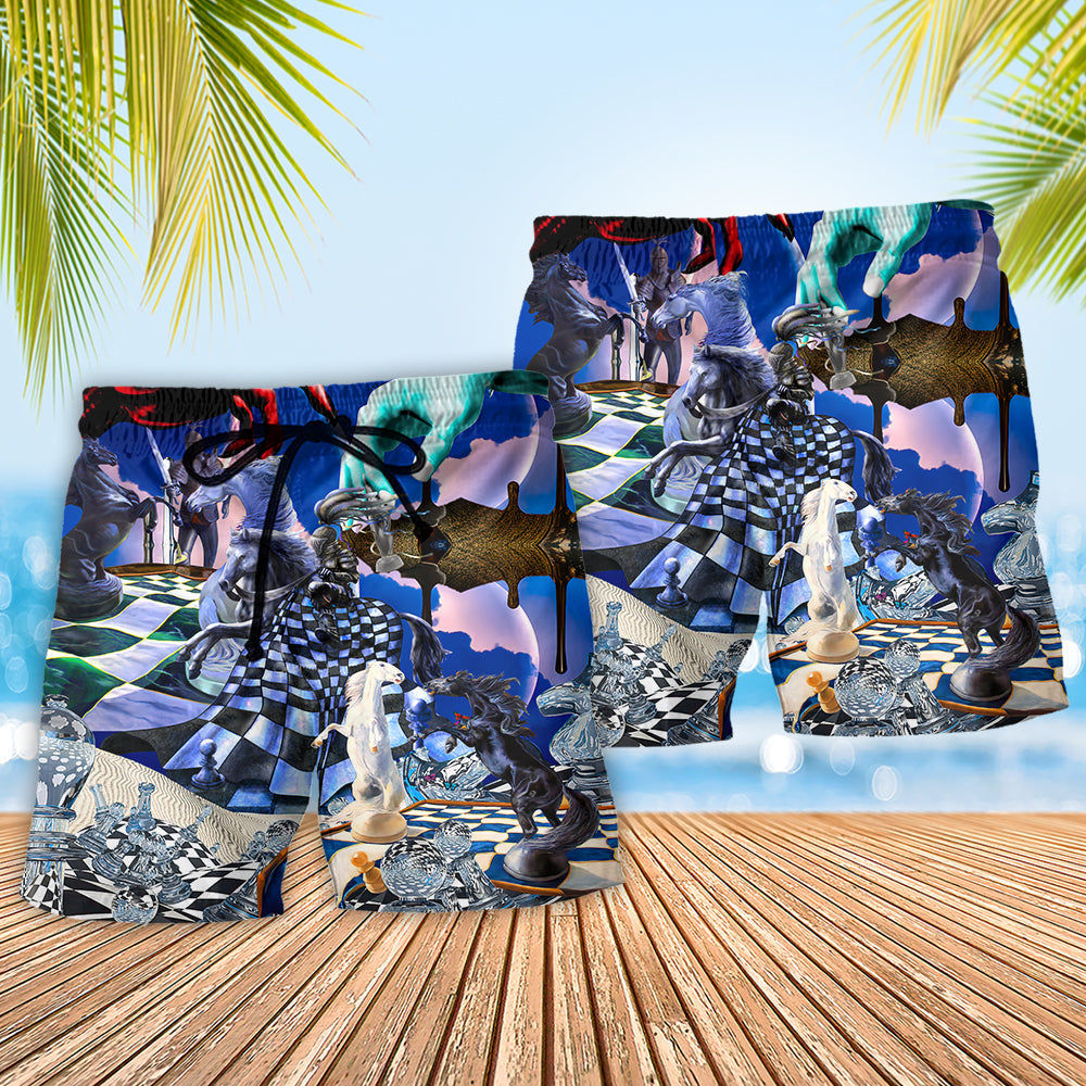 Chess Battle Of Minds Dark Fantasy Beach Shorts Design View For Summer Events And Coastal Getaways