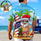 Summer Christmas July Santa Surf Hawaiian Shirt For Island Vacations, Resort Wear, And Relaxed Seasonal Style