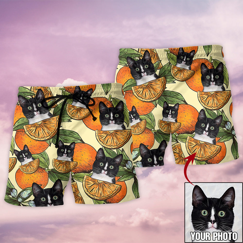 Cat Tropical Lover Various Style Personalized Photo Beach Shorts Pattern Detail For Sunny Outdoor Activities