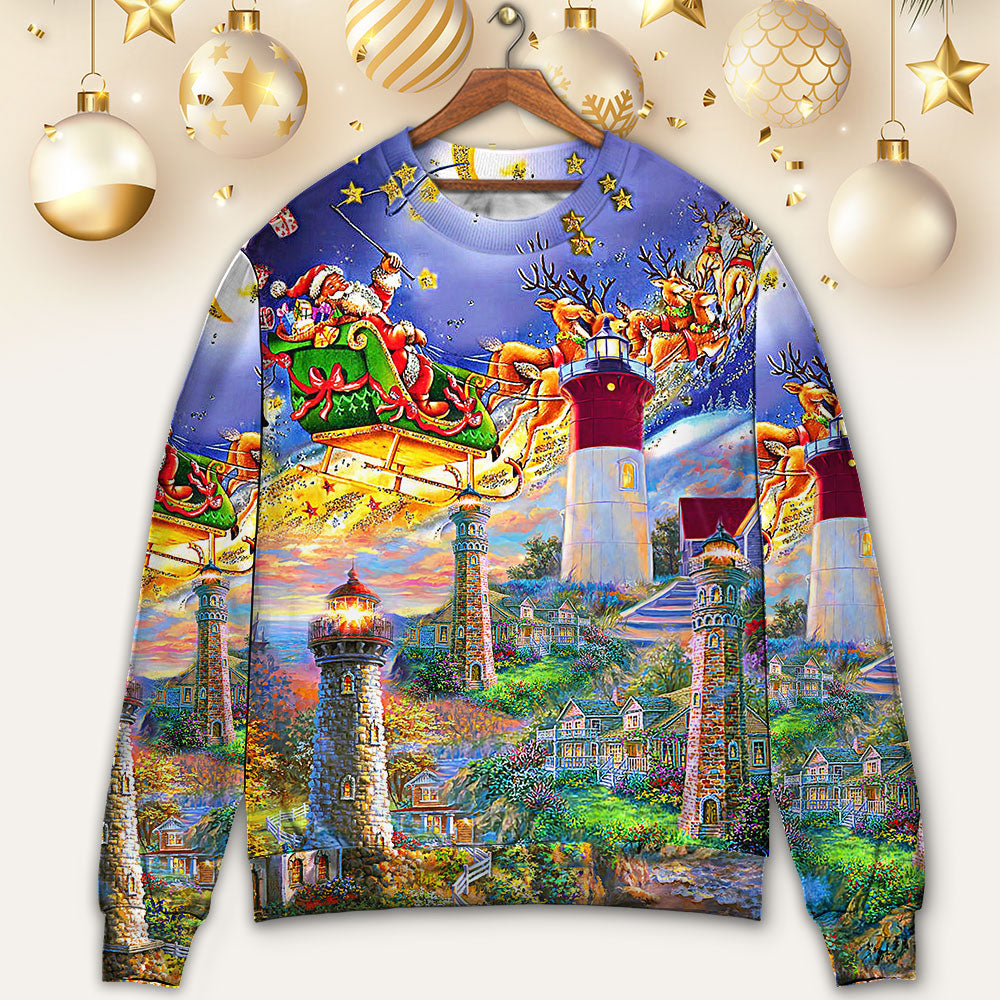 Lighthouse Christmas Santa Home Is The Light Sweater For Festive Parties Family Photos And Comfortable Seasonal Wear