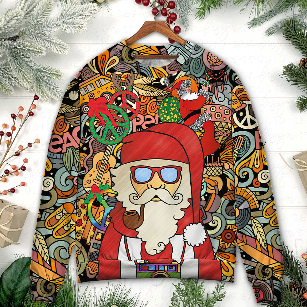 Christmas Hippie Santa And Peace Sweater For Holiday Travel Winter Outings And Cheerful Gift Giving