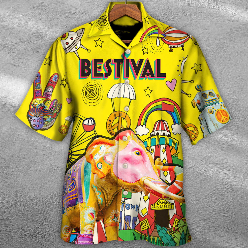 Colorful Music Festival Hawaiian Shirt Resort Outfit View For Resort Wear