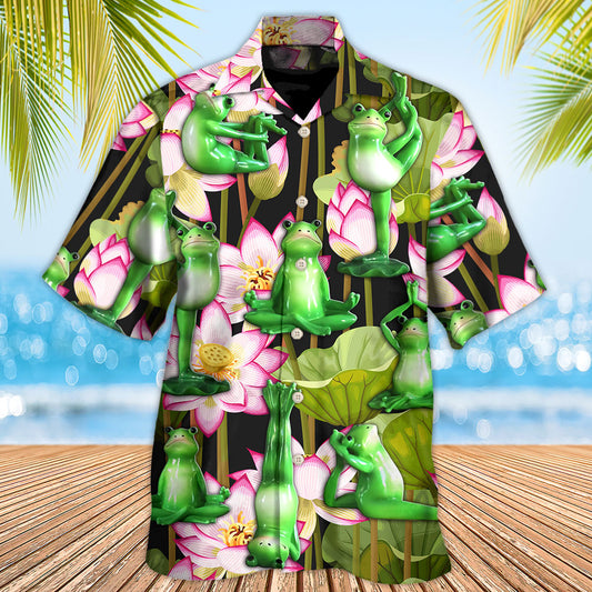 Tropical Frog Yoga Lotus Zen Hawaiian Shirt For Resort Getaways And Comfortable Summer Activities