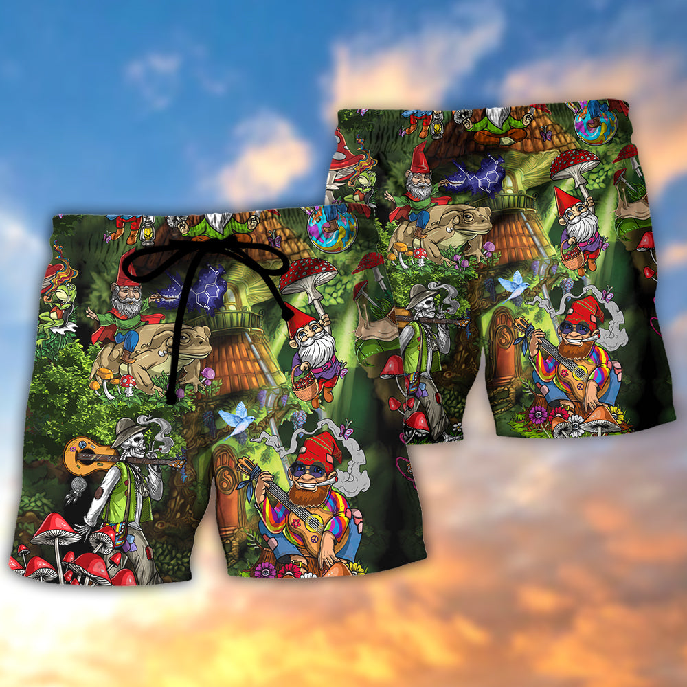 Hippie Mushroom Peace Colorful Beach Shorts Pattern Detail For Summer Travel And Weekend Casual Style