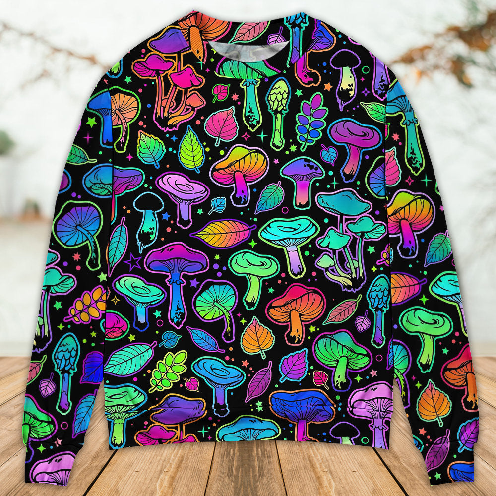Neon Colorful Mushroom With Leaf Sweater For Festival Adventures Vacations And Relaxed Daily Styling