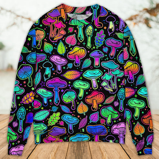 Neon Colorful Mushroom With Leaf Sweater For Festival Adventures Vacations And Relaxed Daily Styling