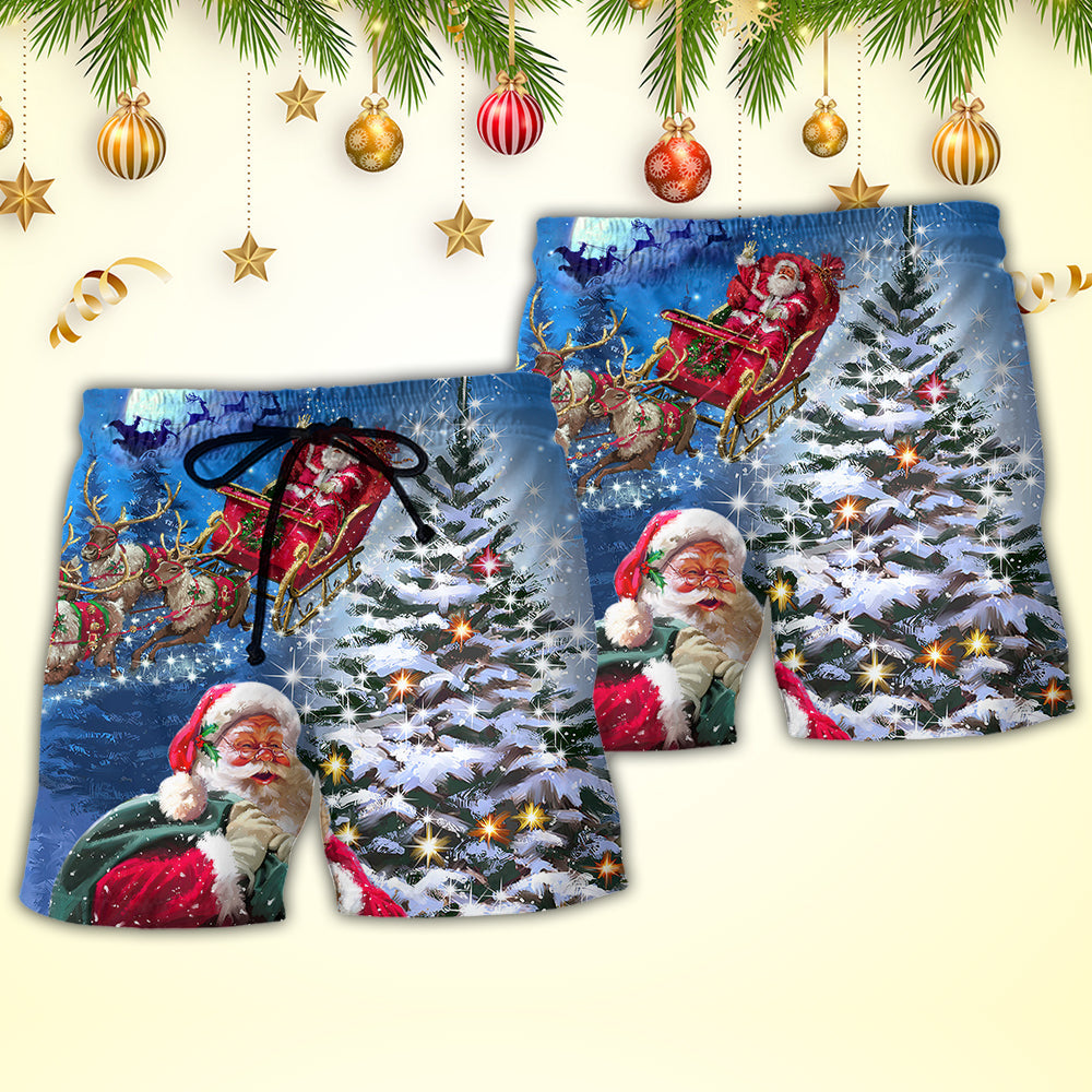 Santa Story Christmas Beach Shorts Pattern Detail For Outdoor Activities And Distinctive Seasonal Style
